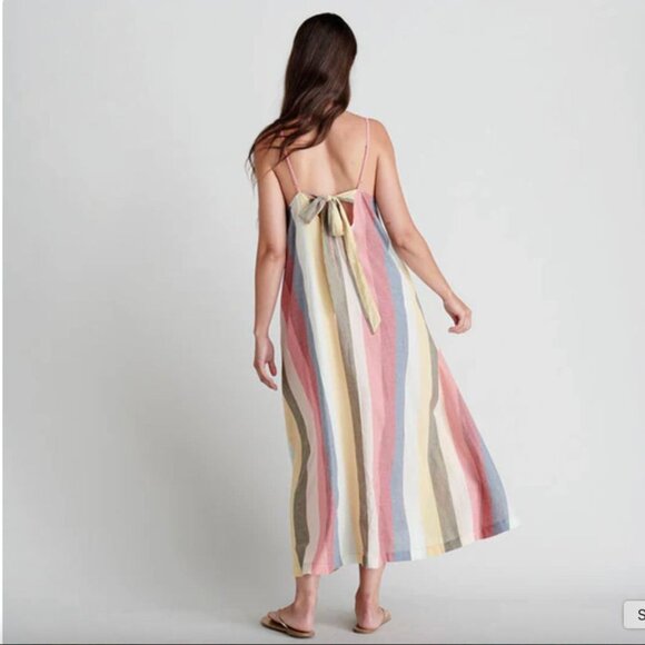 PINK CHICKEN Sterralda Maxi Dress Womens XS Rainbow Stripe Tie Back Sundress - Picture 2 of 9